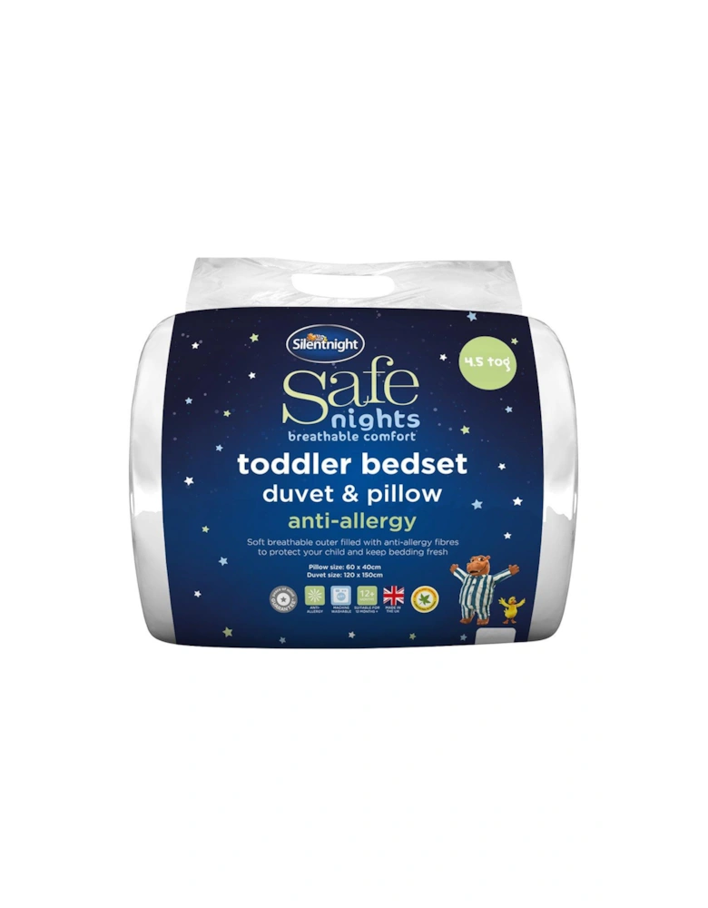 Safe Nights Anti-allergy Toddler Bedset, 4.5 tog Duvet & Pillow
