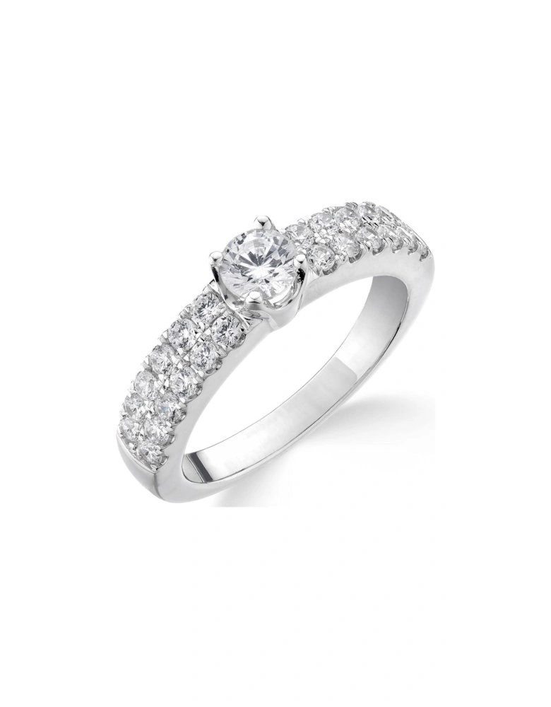 9ct White Gold 1ct Two-Row Diamond Solitaire Ring with Set Shoulders
