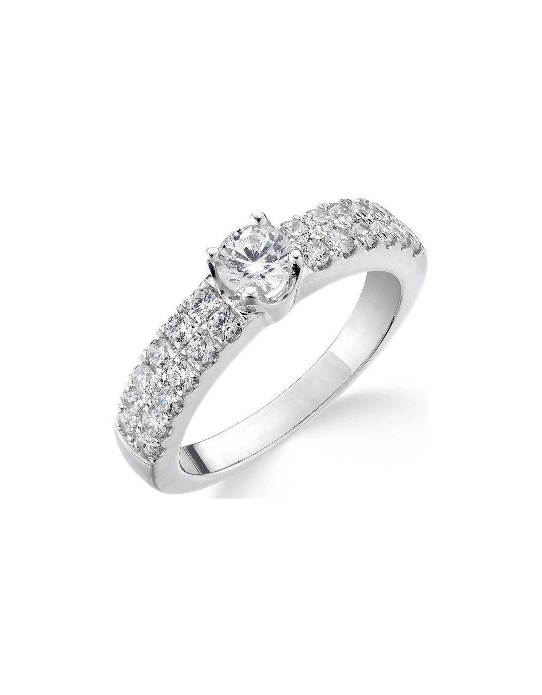 9ct White Gold 1ct Two-Row Diamond Solitaire Ring with Set Shoulders, 3 of 2