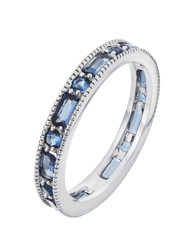 Sterling Silver Glass Sapphire Eternity Ring