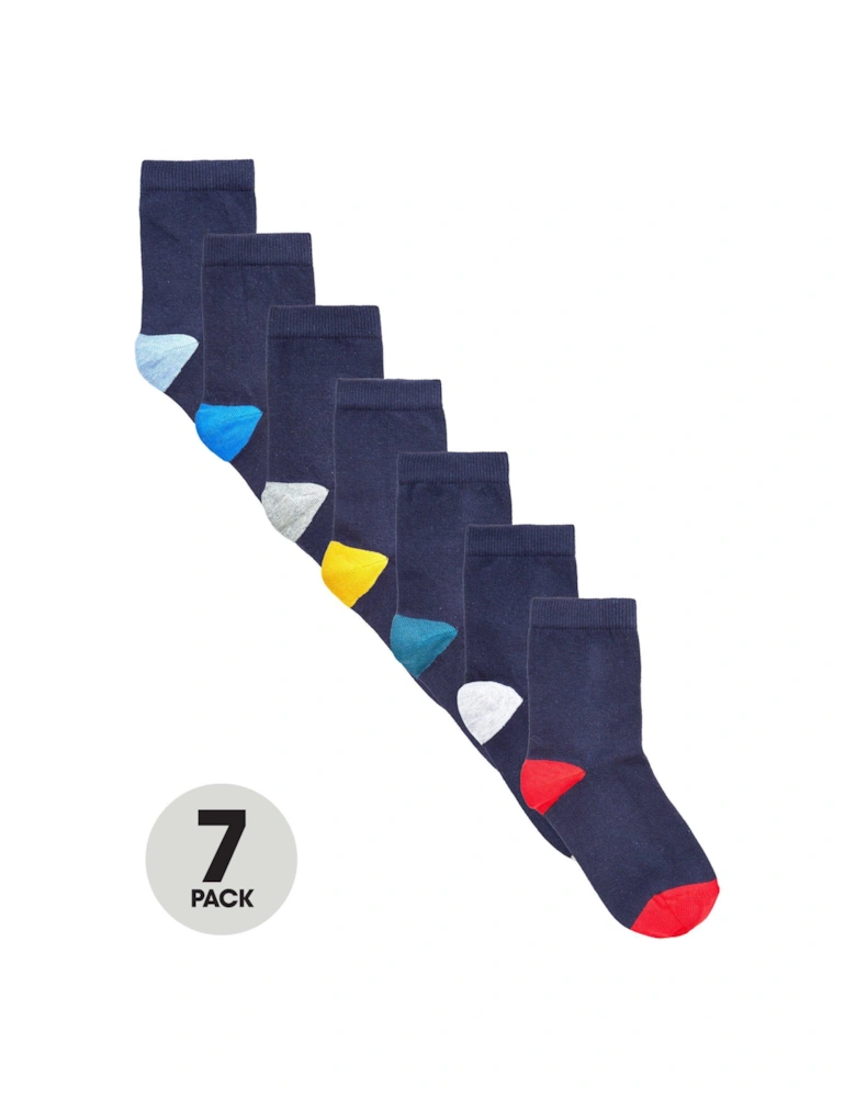 7 Pack Contrast Colour Heel and Toe Socks - Multi
