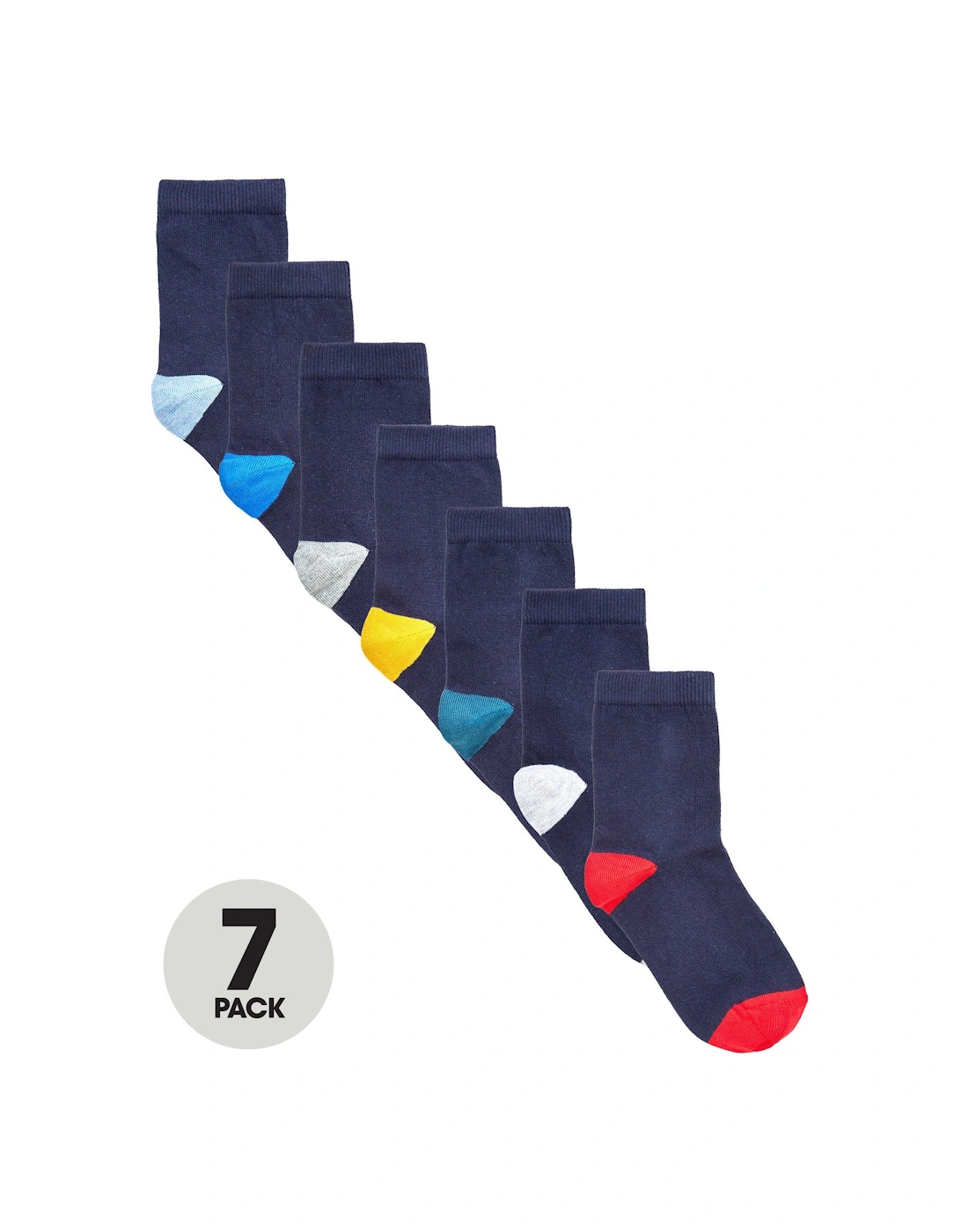 7 Pack Contrast Colour Heel and Toe Socks - Multi, 4 of 3