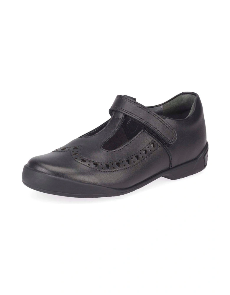 Leapfrog T-Bar Riptape Heart Girls School Shoes - Black Leather