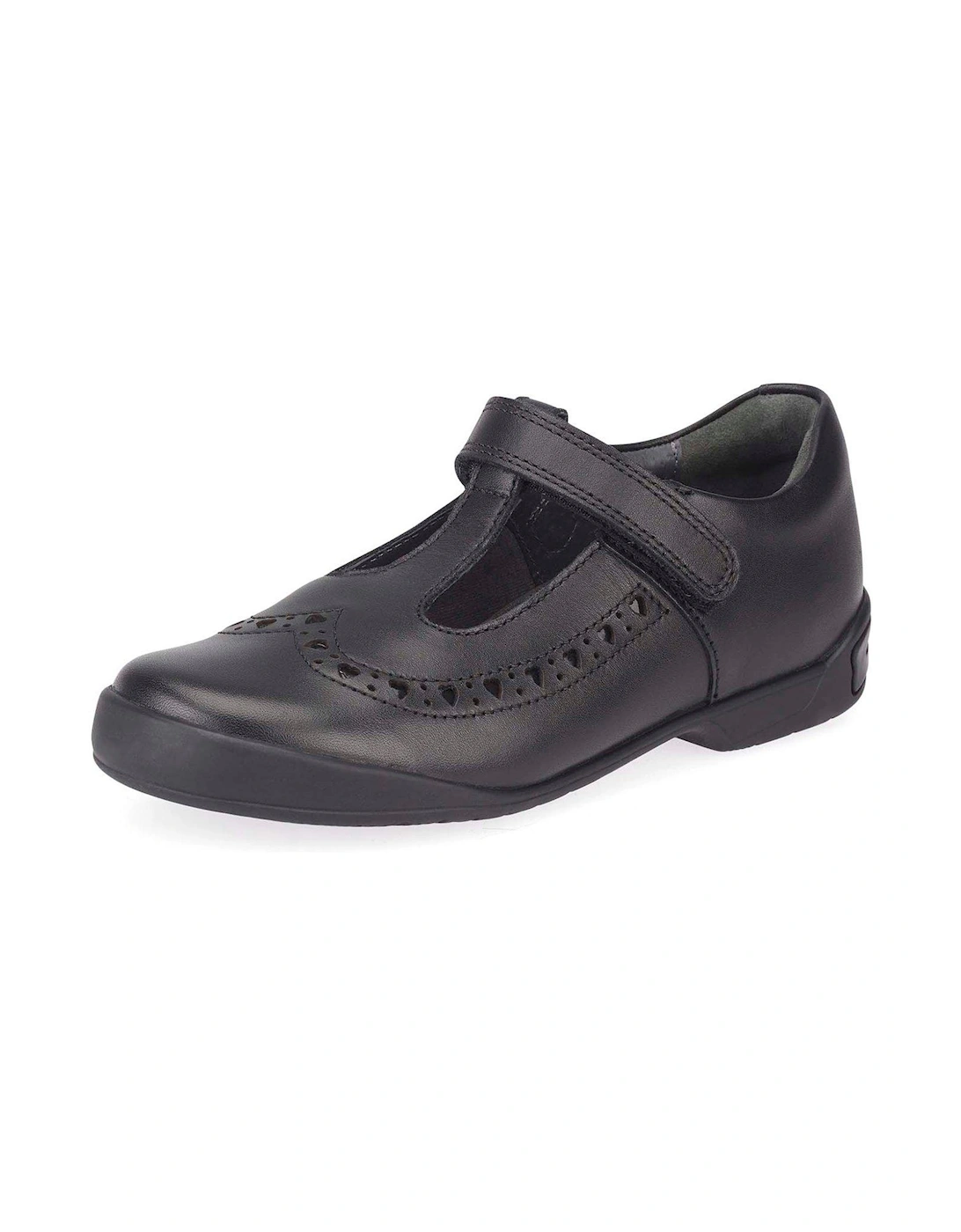 Leapfrog T-Bar Riptape Heart Girls School Shoes - Black Leather, 2 of 1