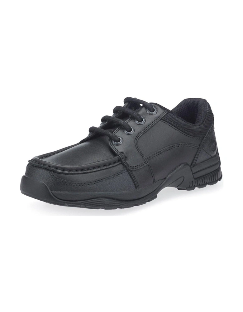 Dylan Leather Lace Up Boys Durable Rhino School Shoes - Black