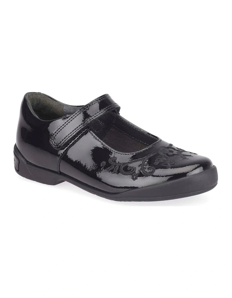 Hopscotch Leather Mary Jane Riptape Girls School Shoes - Black Patent