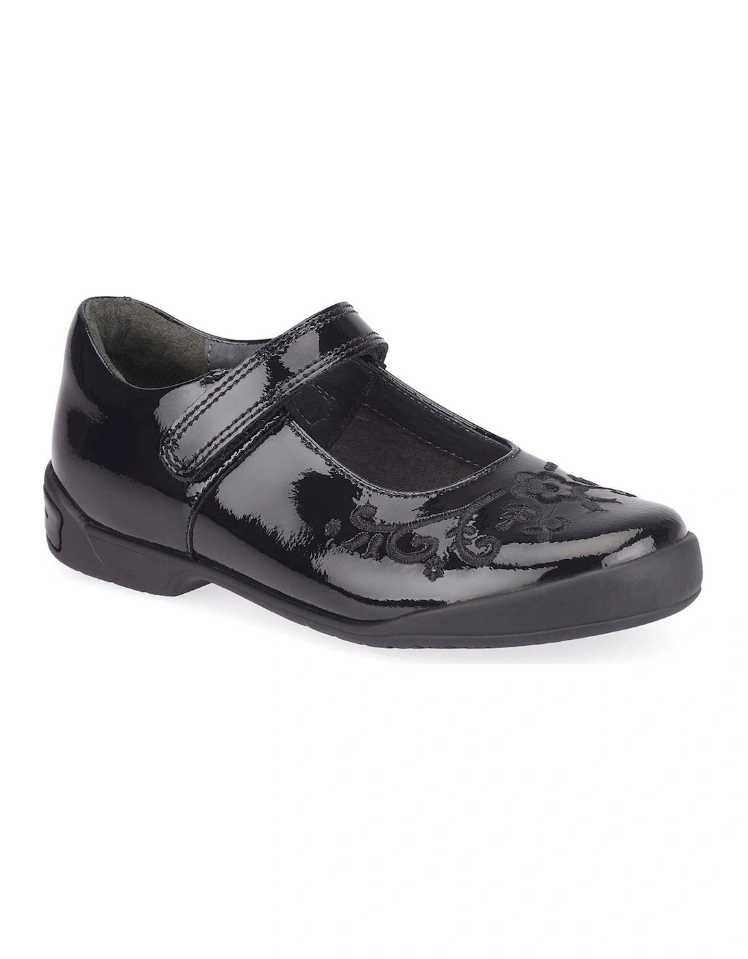 Hopscotch Leather Mary Jane Riptape Girls School Shoes - Black Patent, 3 of 2