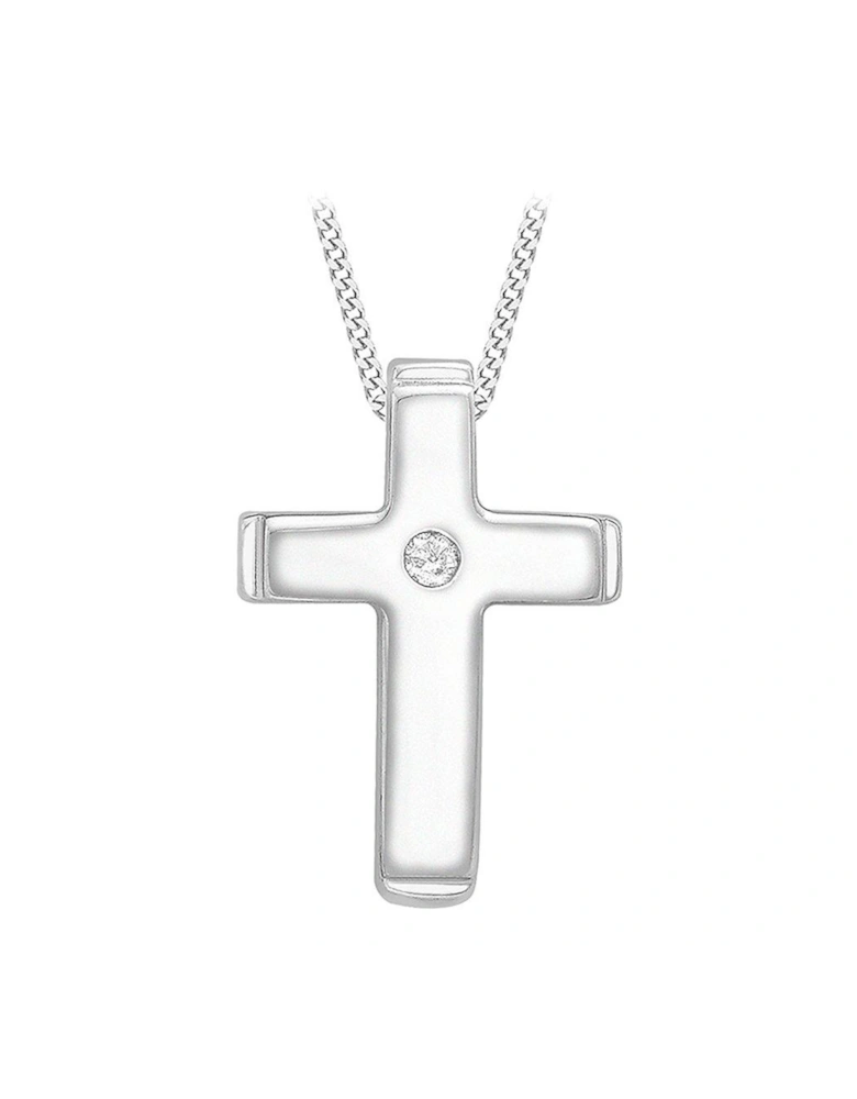 9ct White Gold Diamond Set Cross Pendant Necklace