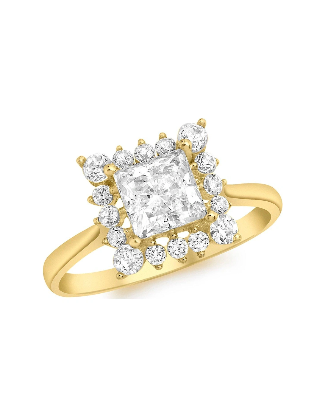 9ct Gold Cubic Zirconia Square Halo Solitaire Ring, 2 of 1