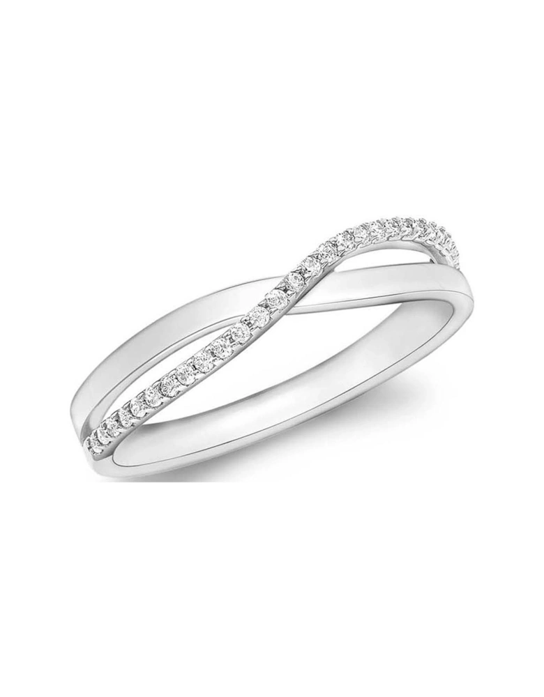 9ct White Gold Cubic Zirconia Crossover Ring