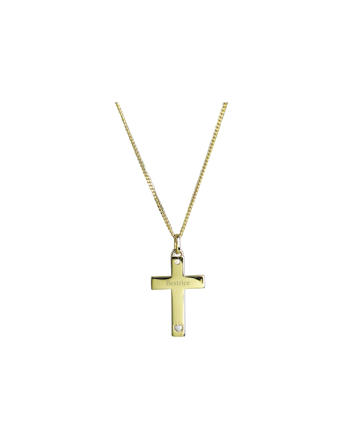 Personalised 9ct Gold Cross with Sterling Silver Heart and Cubic Zirconia Pendant Necklace, 2 of 1