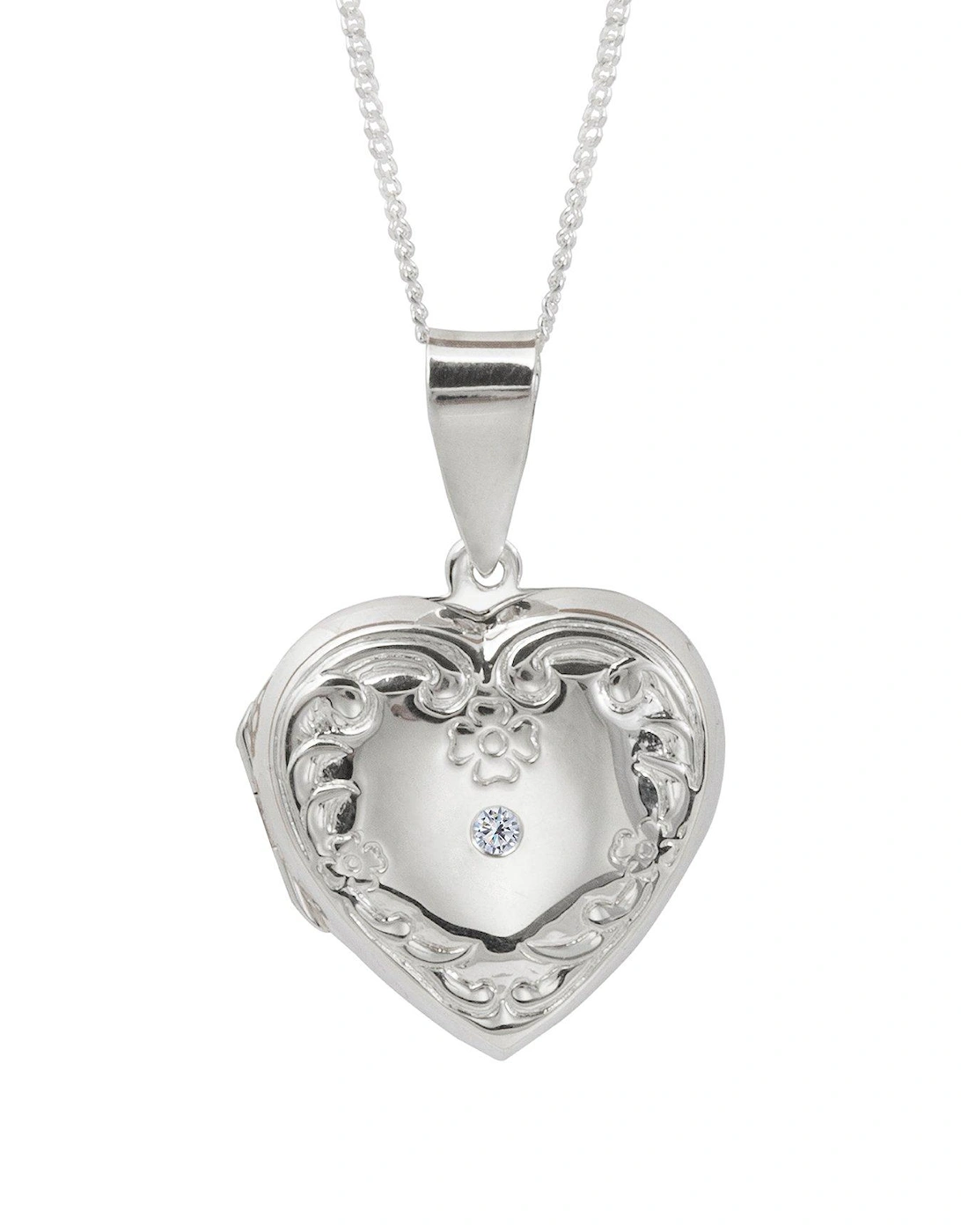 Sterling Silver Cubic Zirconia Heart Locket Pendant Necklace, 3 of 2