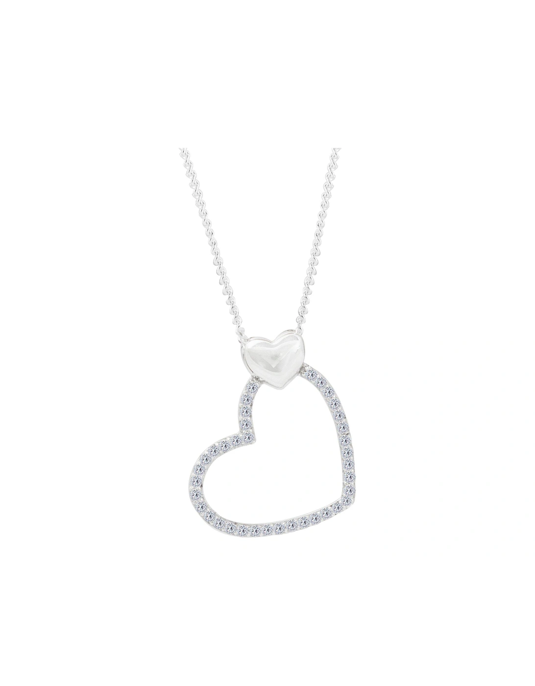 Sterling Silver Cubic Zirconia Double Heart Pendant Necklace, 2 of 1
