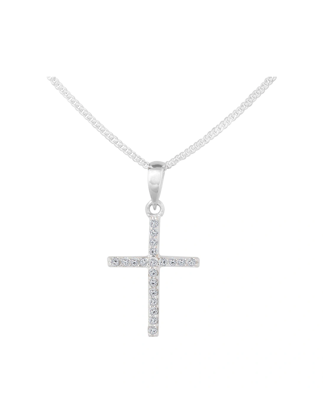 Sterling Silver Cubic Zirconia Cross Pendant Necklace, 3 of 2