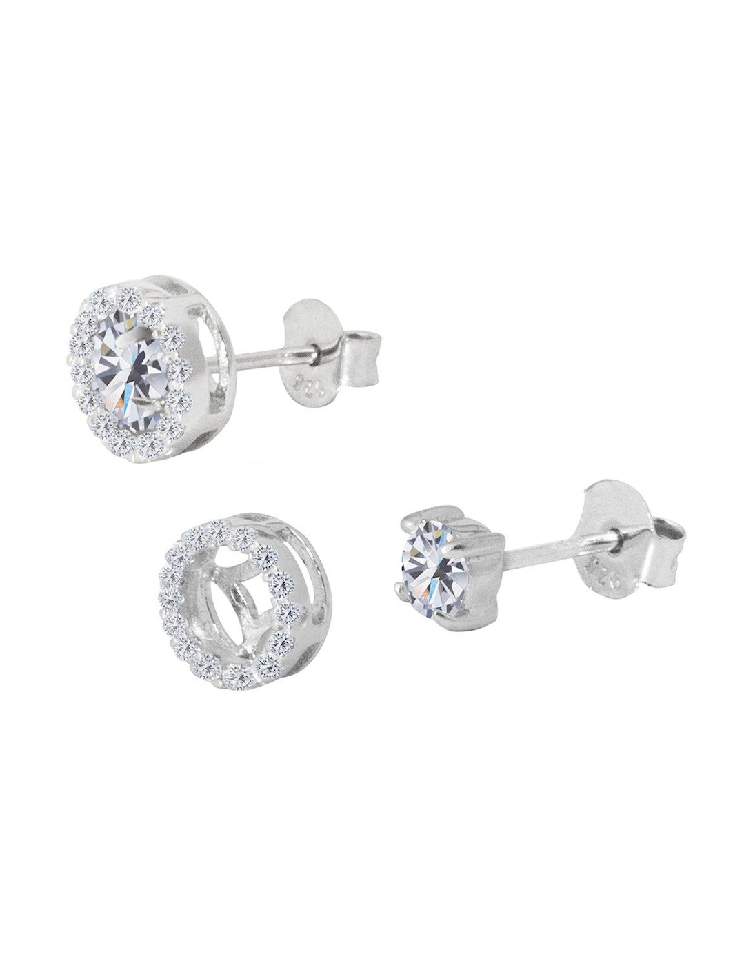 Sterling Silver Cubic Zirconia Interchangeable Halo Solitaire Stud Earrings, 2 of 1