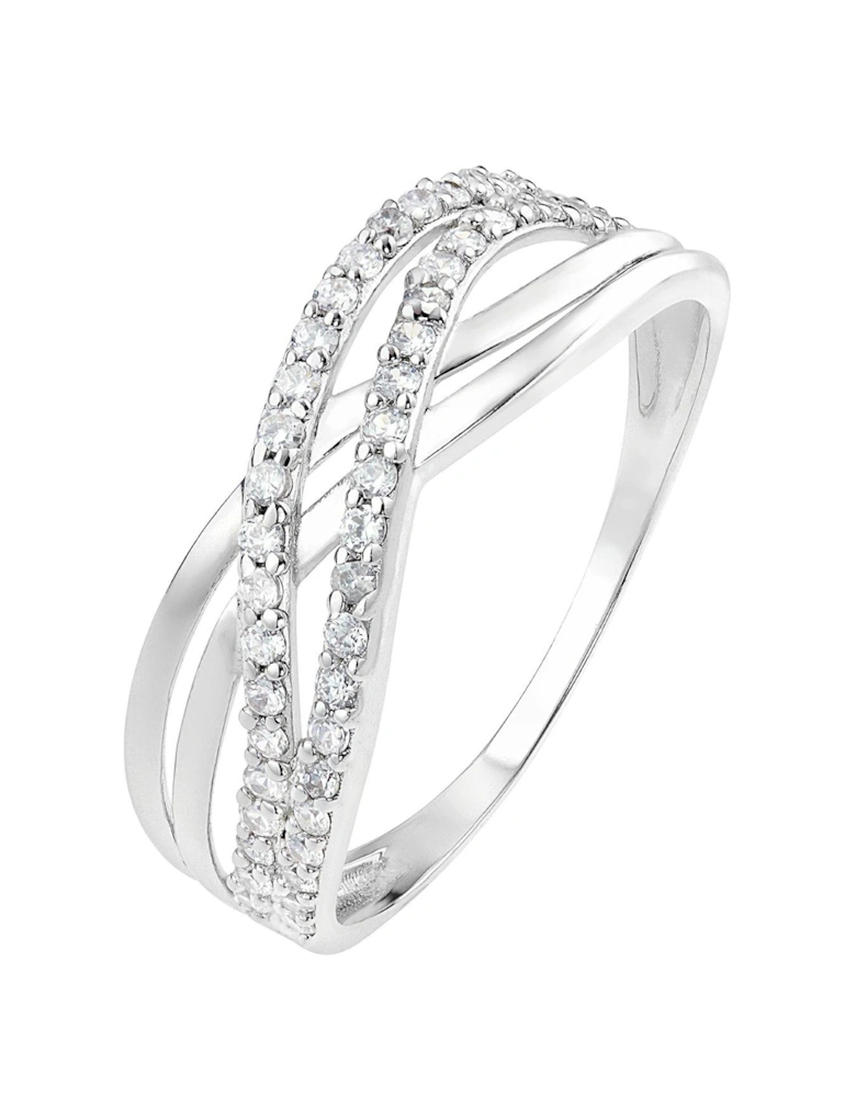 Sterling Silver Cubic Zirconia Double Crossover Ring
