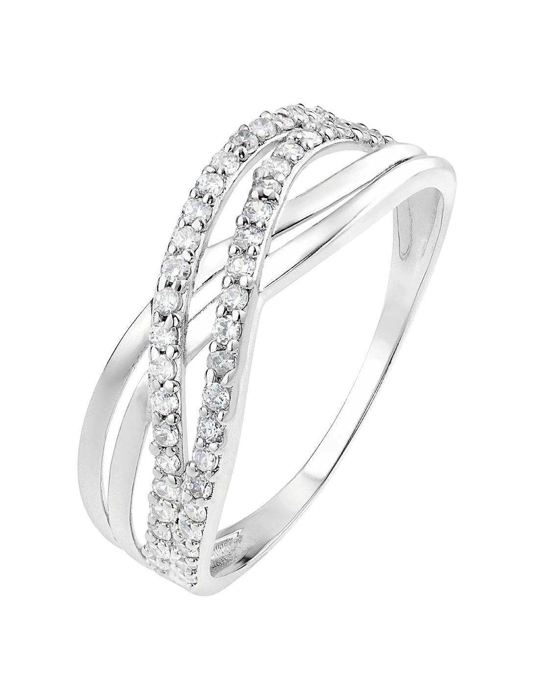 Sterling Silver Cubic Zirconia Double Crossover Ring, 2 of 1