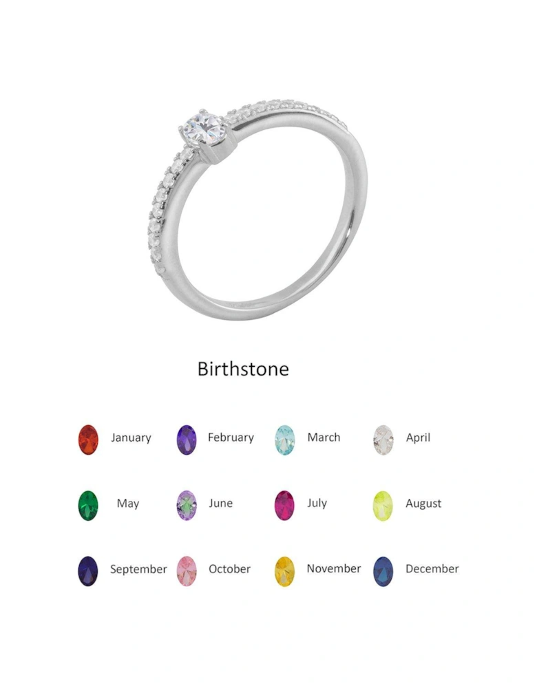 Sterling Silver Cubic Zirconia Solitaire Birthstone Ring