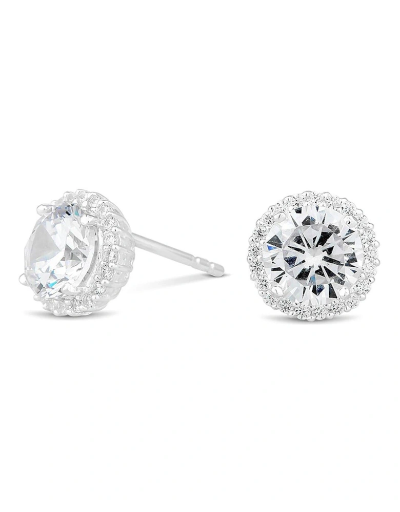 Sterling Silver 925 with Cubic Zirconia Halo Stud Earrings