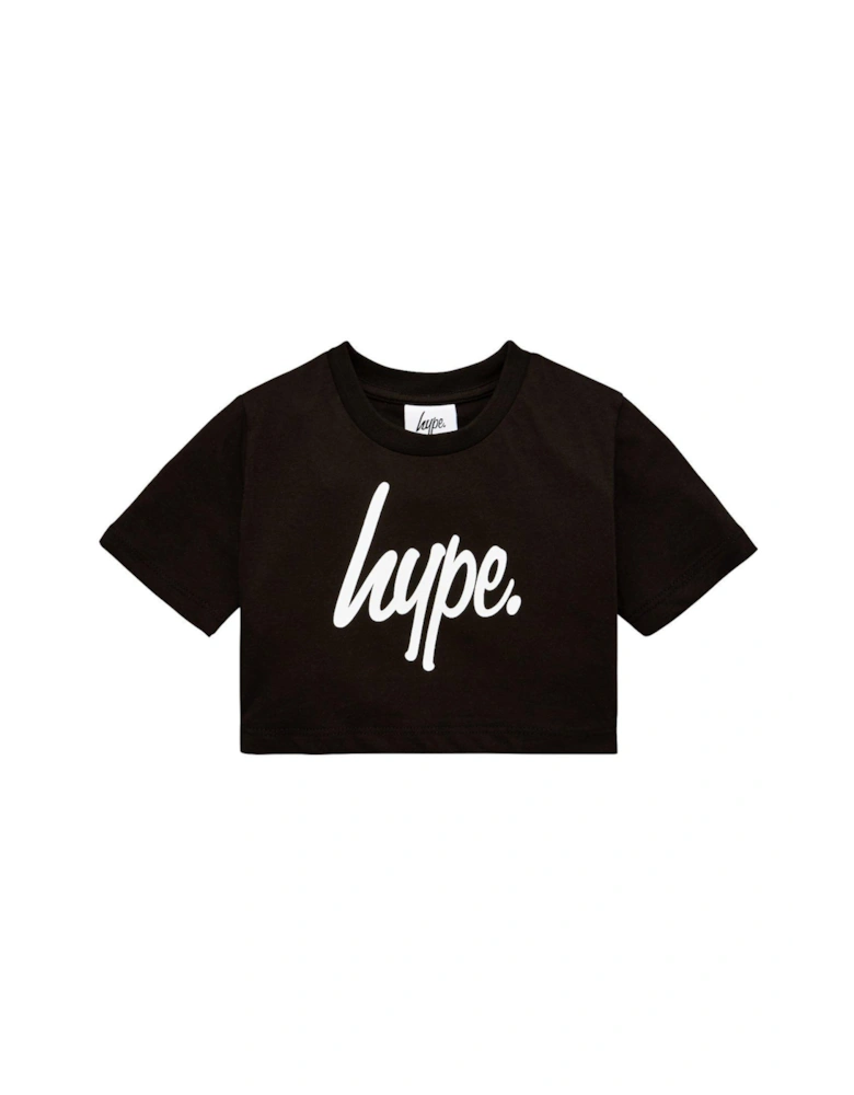 Girls Core Script Cropped T-Shirt - Black