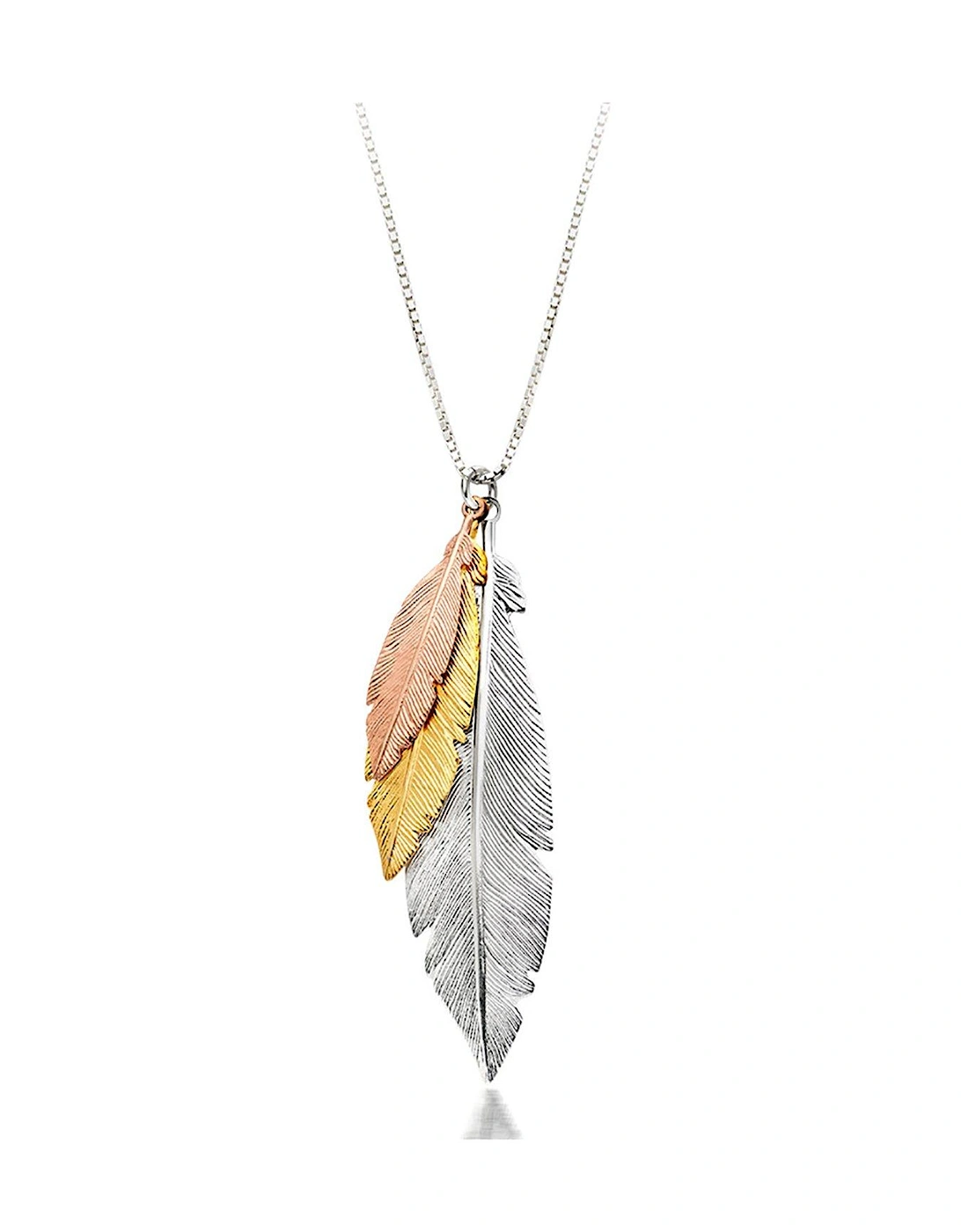 Silver Three Colour Gold Plated Feather Necklace, 2 of 1