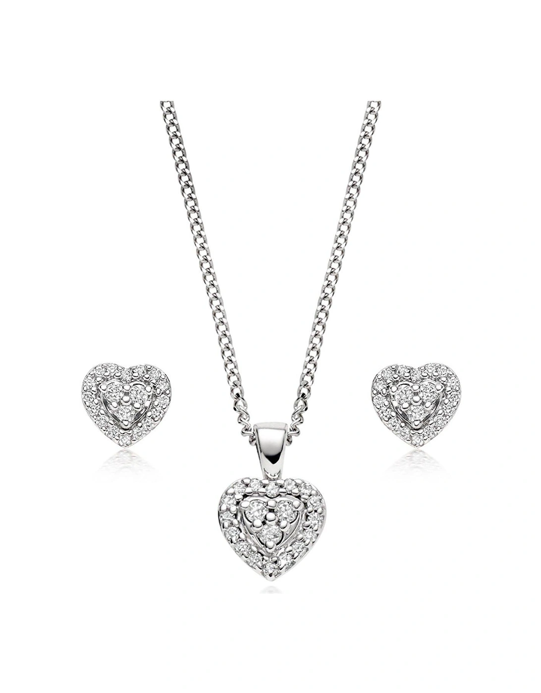 White Gold Diamond Heart Pendant and Earrings Set, 2 of 1