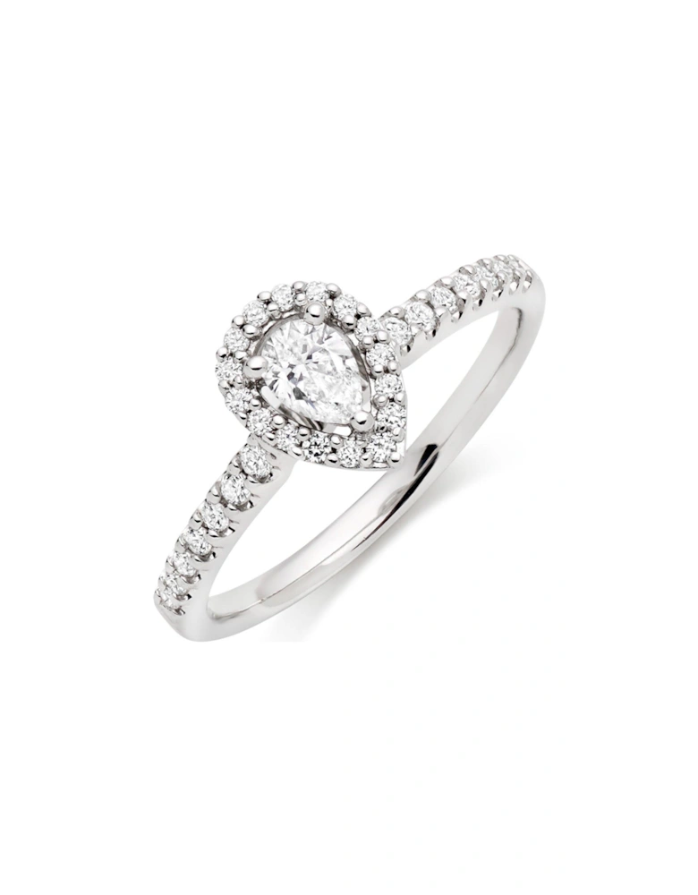18ct White Gold Diamond Pear Shaped Halo Ring