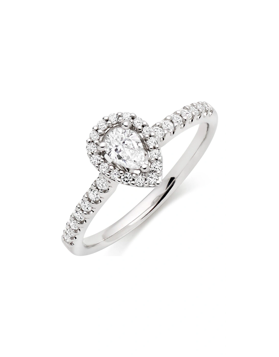18ct White Gold Diamond Pear Shaped Halo Ring, 2 of 1