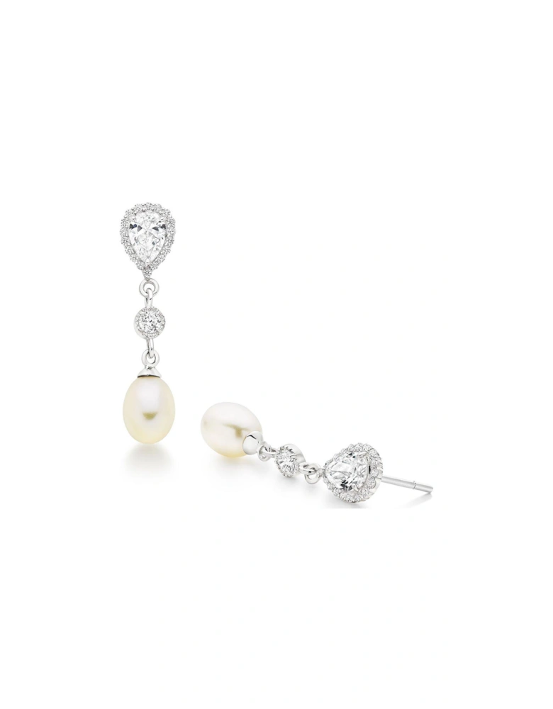 Silver Freshwater Cultured Pearl Cubic Zirconia Drop Earrings