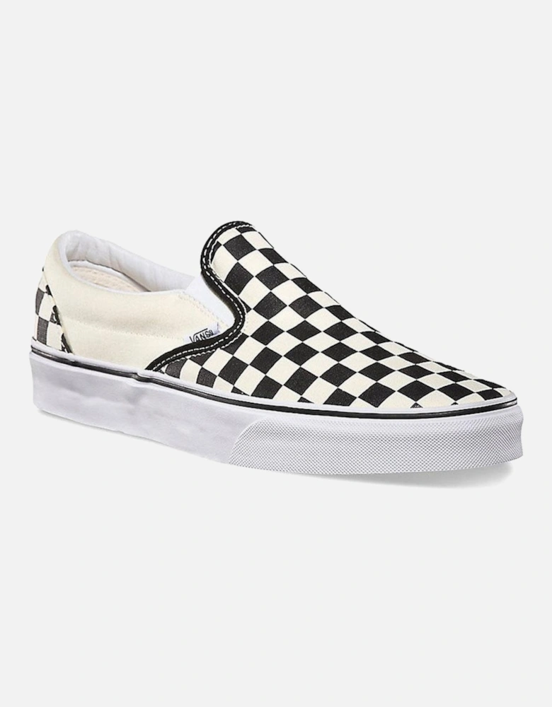 Classic Slip On Canvas Checkerboard Trainers -  Black / White