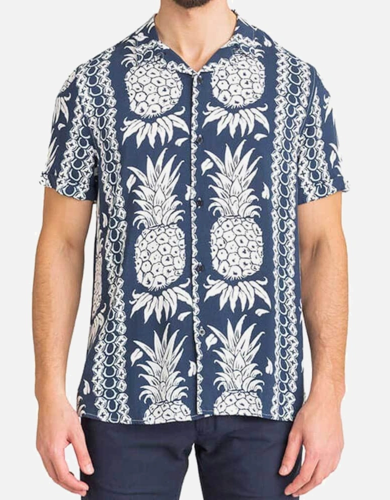 Mens Hawaiian Print Short Sleeve Shirt -  Blue
