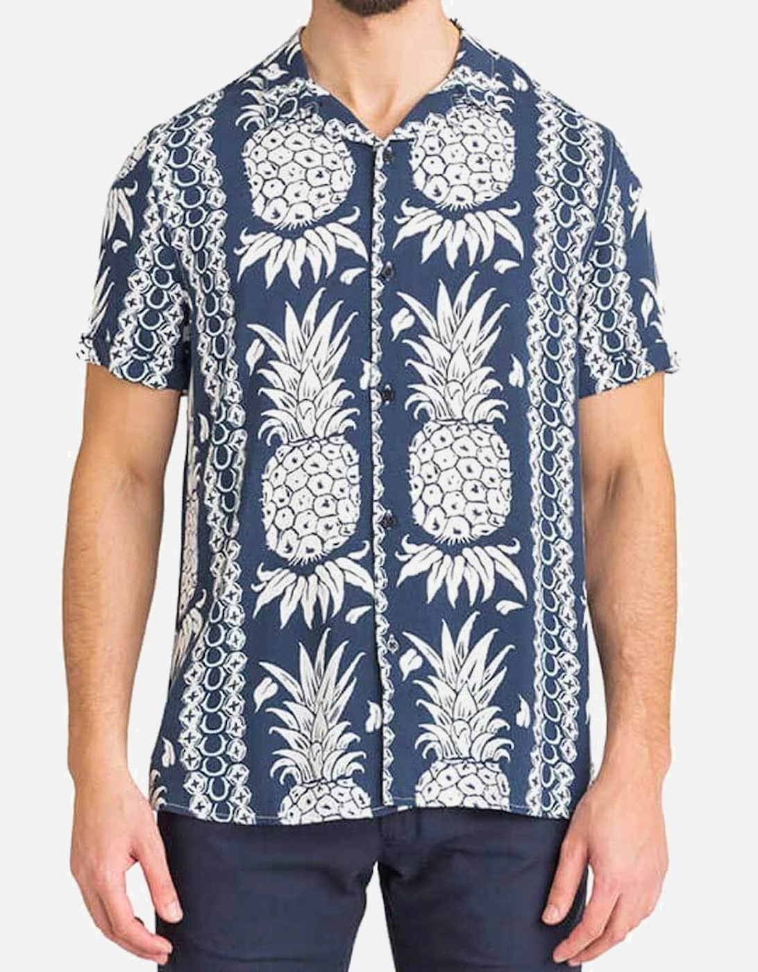 Mens Hawaiian Print Short Sleeve Shirt -  Blue, 4 of 3