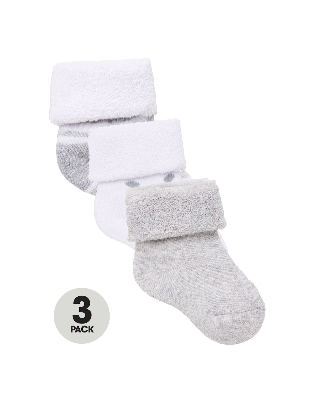 Baby Unisex 3 Pack Little Spot, Stripe and Plain Terry Socks - Grey, 3 of 2