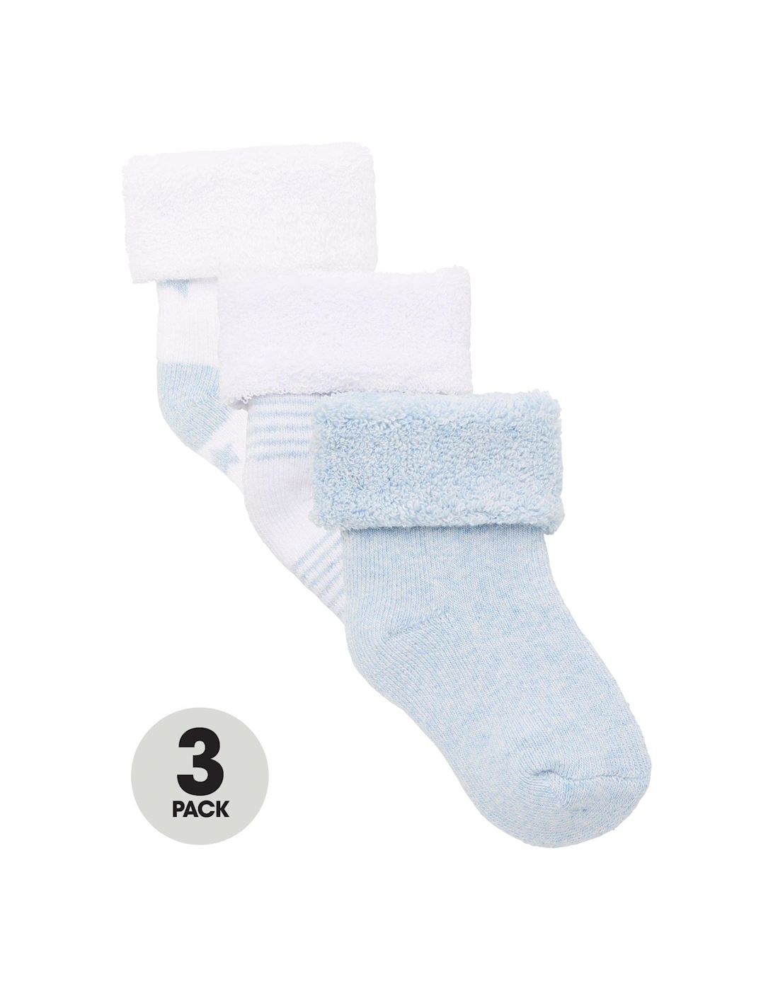 Baby Boy 3 Pack Little Star Terry Socks - Blue, 3 of 2