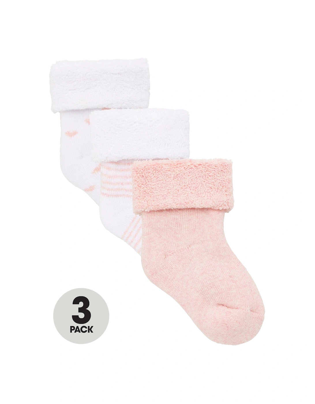 Baby Girls 3 Pack Little Heart, Stripe and Plain Terry Socks - Pink, 3 of 2