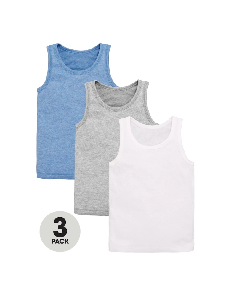 Boys 3 Pack Vests - Blue/Grey/White