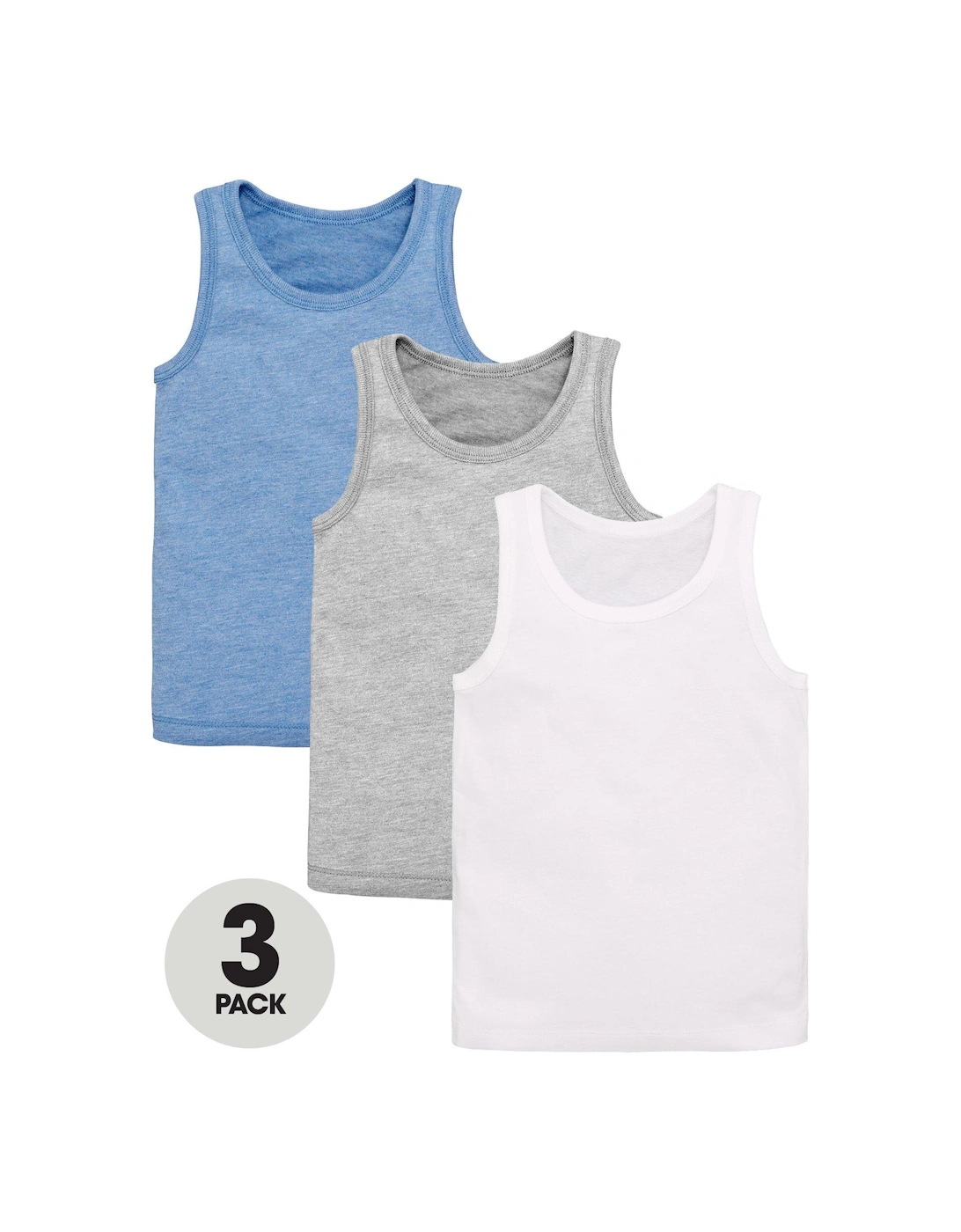 Boys 3 Pack Vests - Blue/Grey/White, 3 of 2