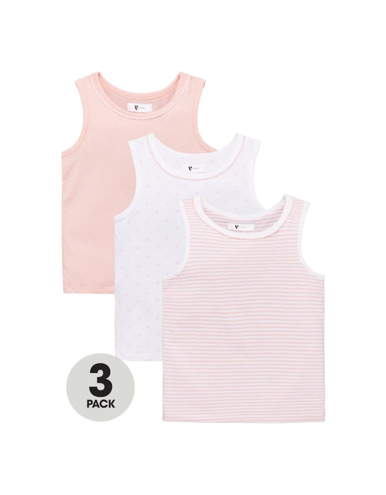 Girls 3 Pack Vests - Pink