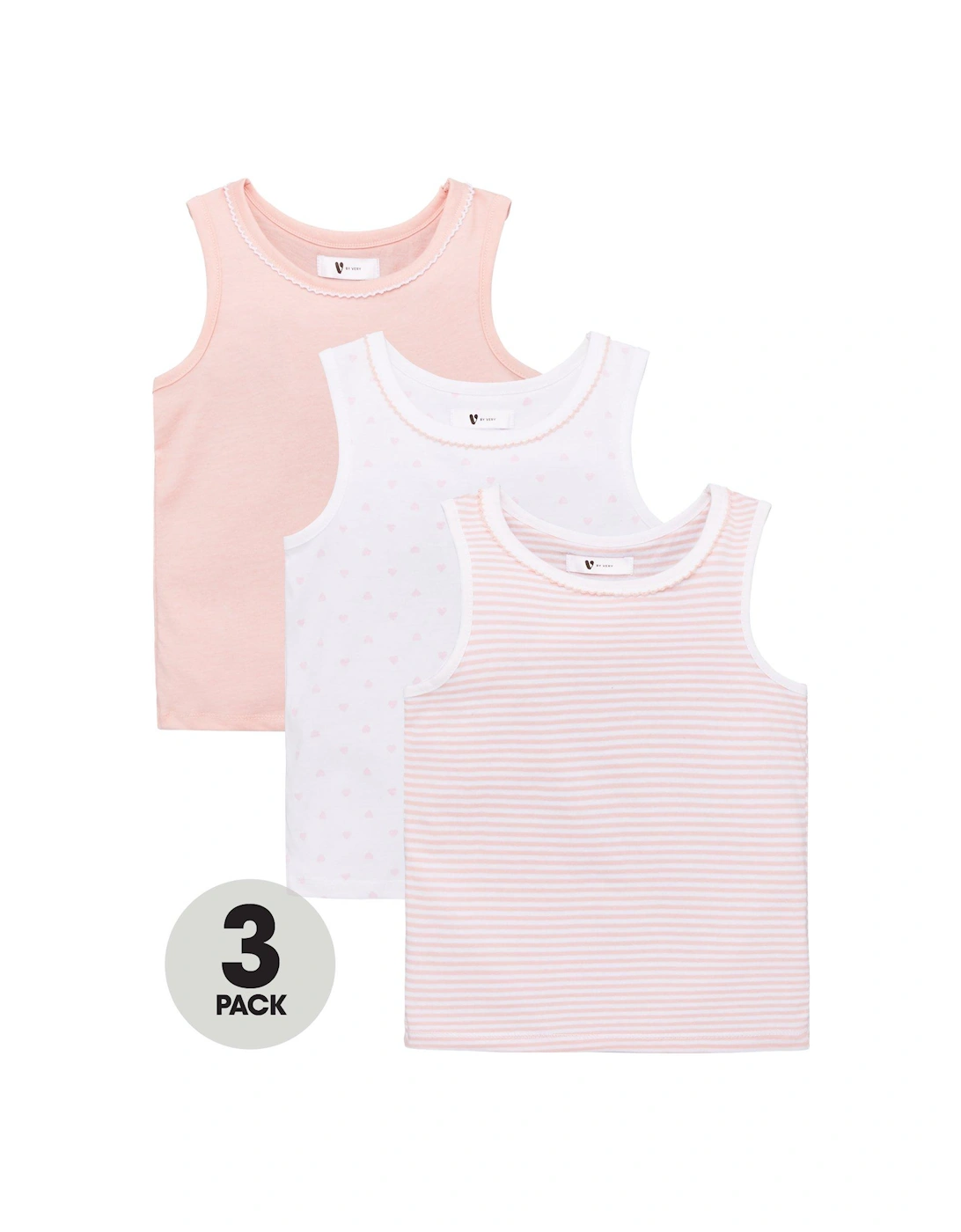 Girls 3 Pack Vests - Pink, 5 of 4
