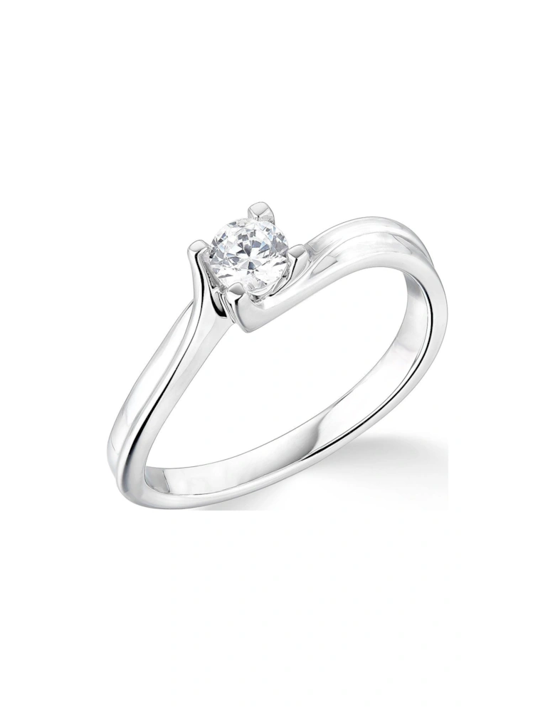 9ct White Gold 4 Claw Twist Design 0.25ct Diamond Solitaire Ring