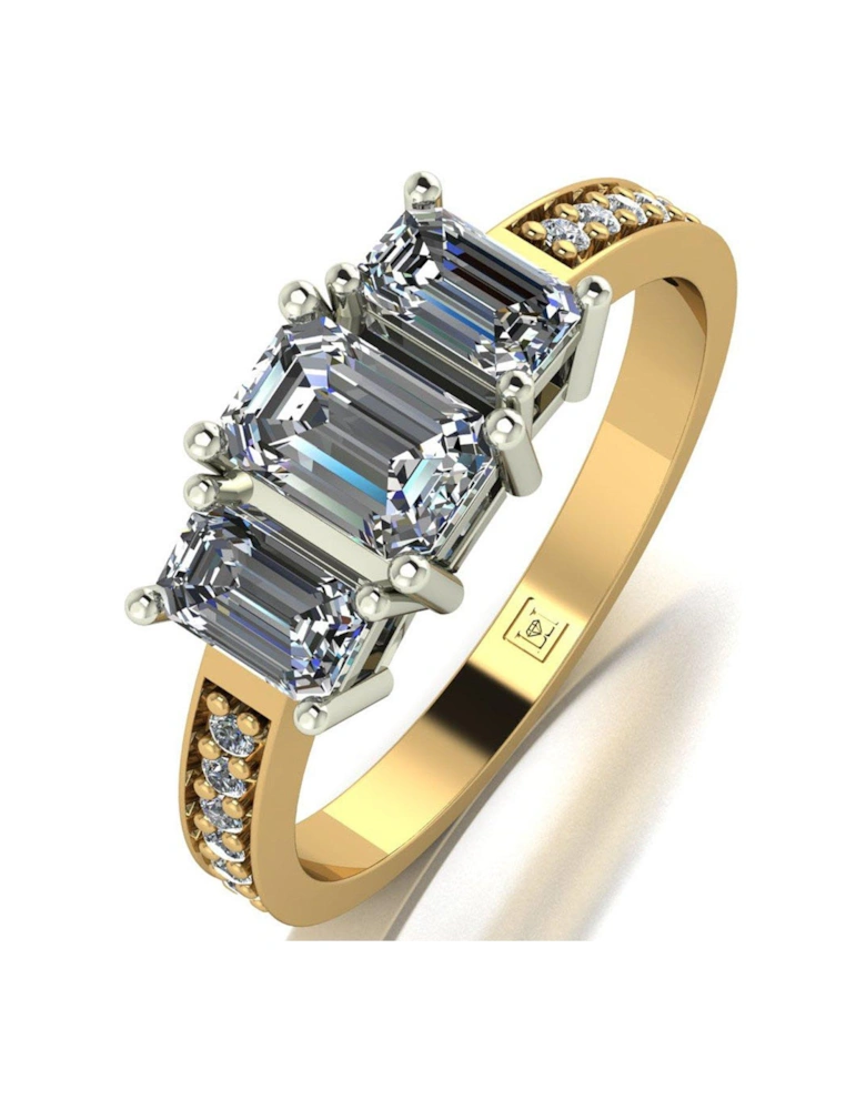 Lady Lynsey 9ct Gold 1.20ct Shoulder Set Emerald Cut Trilogy Ring