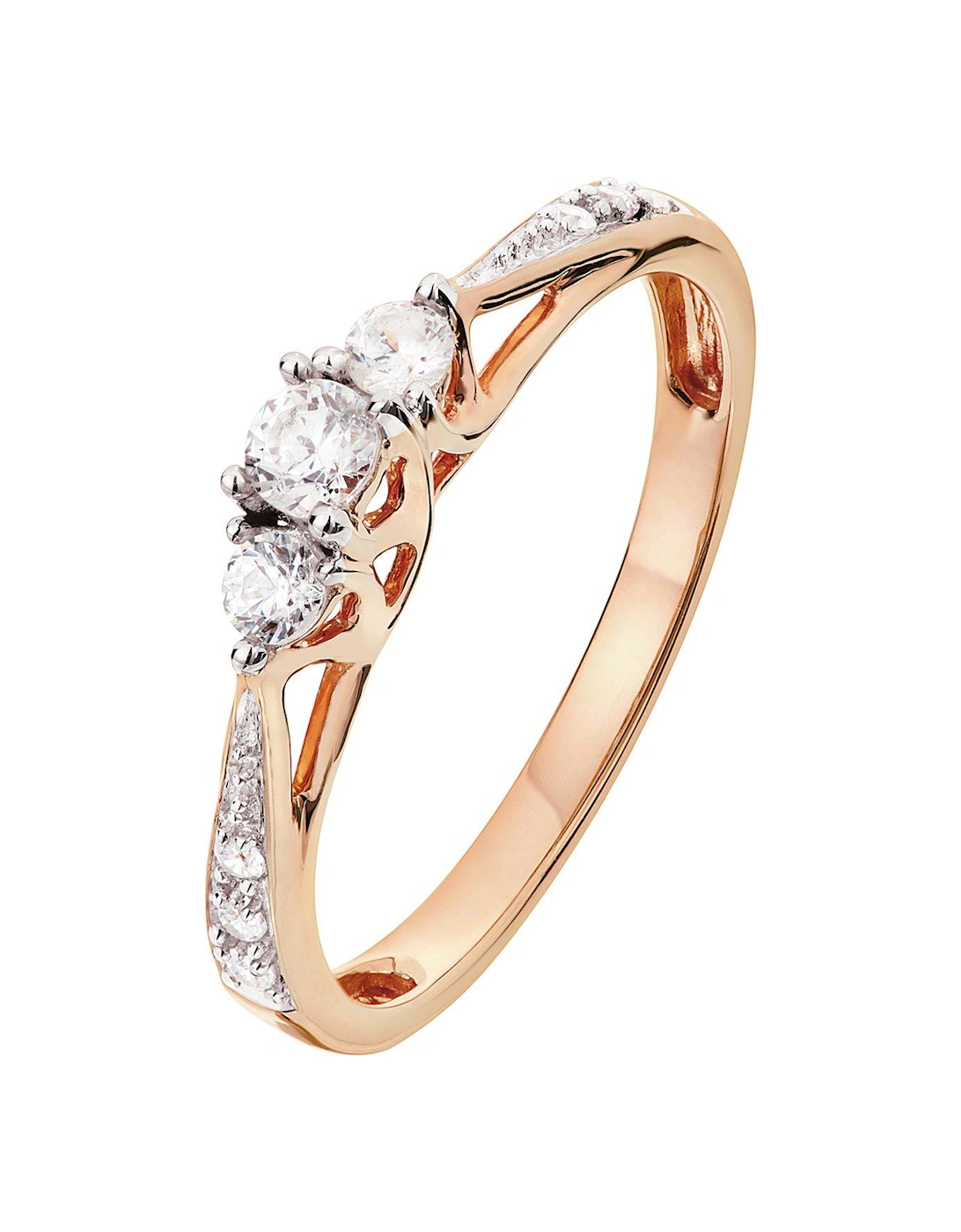 9ct Rose Gold 0.25ct Three-Stone Diamond Ring With Heart Detail On Shank, 2 of 1