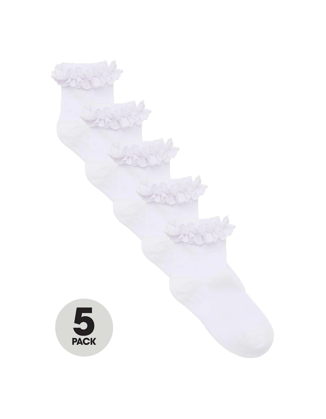 Girls 5 Pack Multi Occasion Ruffle Frill Socks - White, 2 of 1