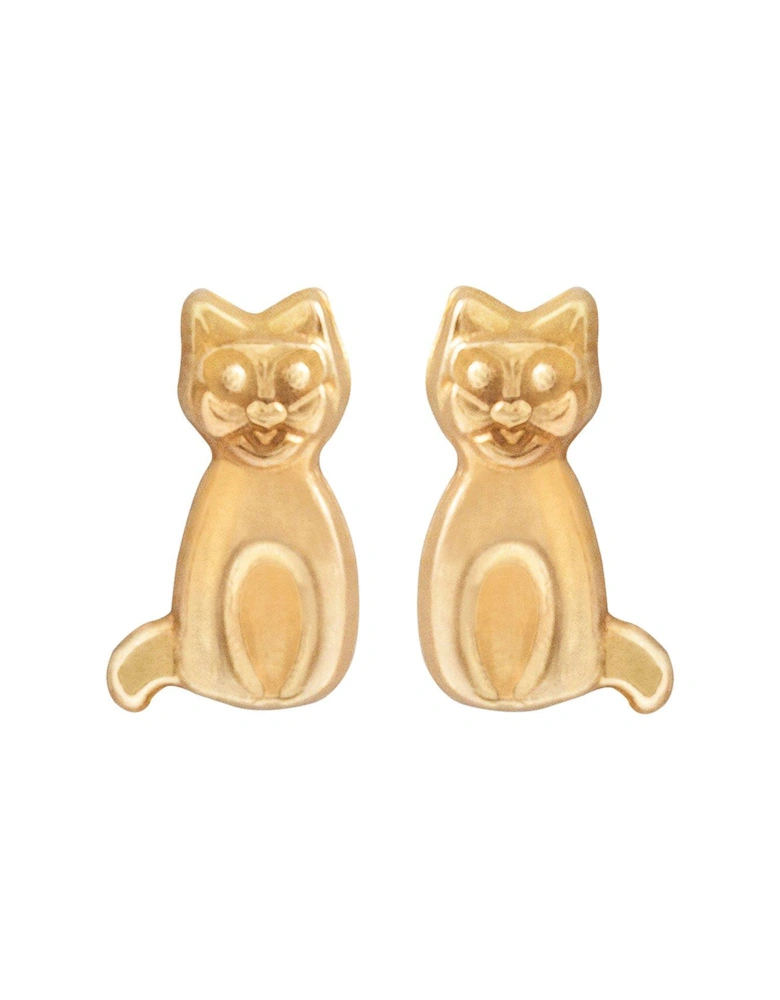 9ct Gold Cat Stud Earrings