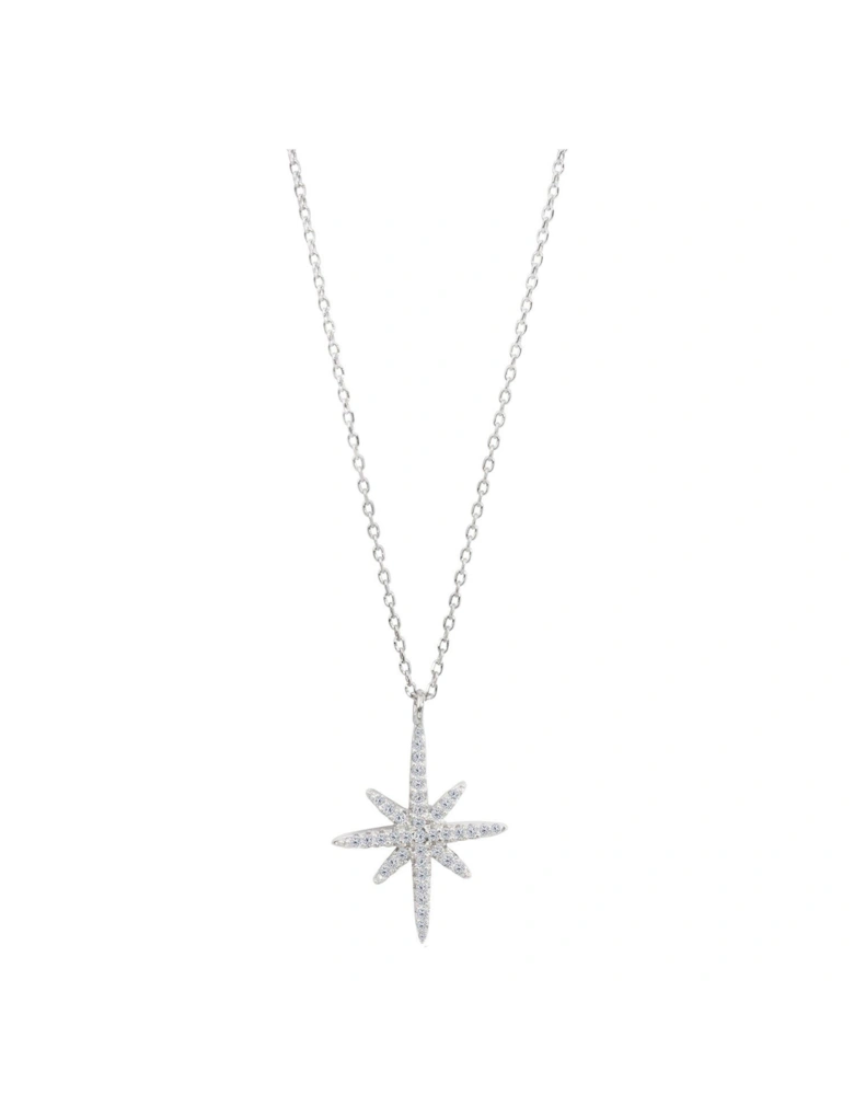 Sterling Silver North Star Cubic Zirconia Pendant Necklace