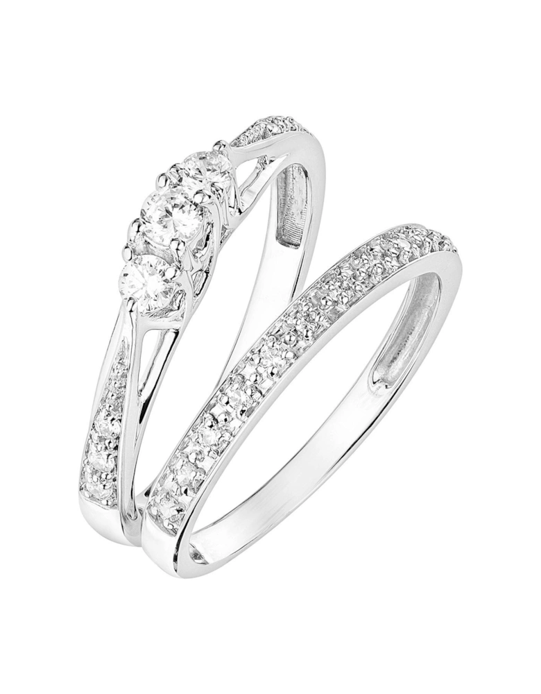 9ct White Gold 0.23ct Three-Stone Diamond Ring and 9ct White Gold 0.07ct Wedding Band Bridal Set