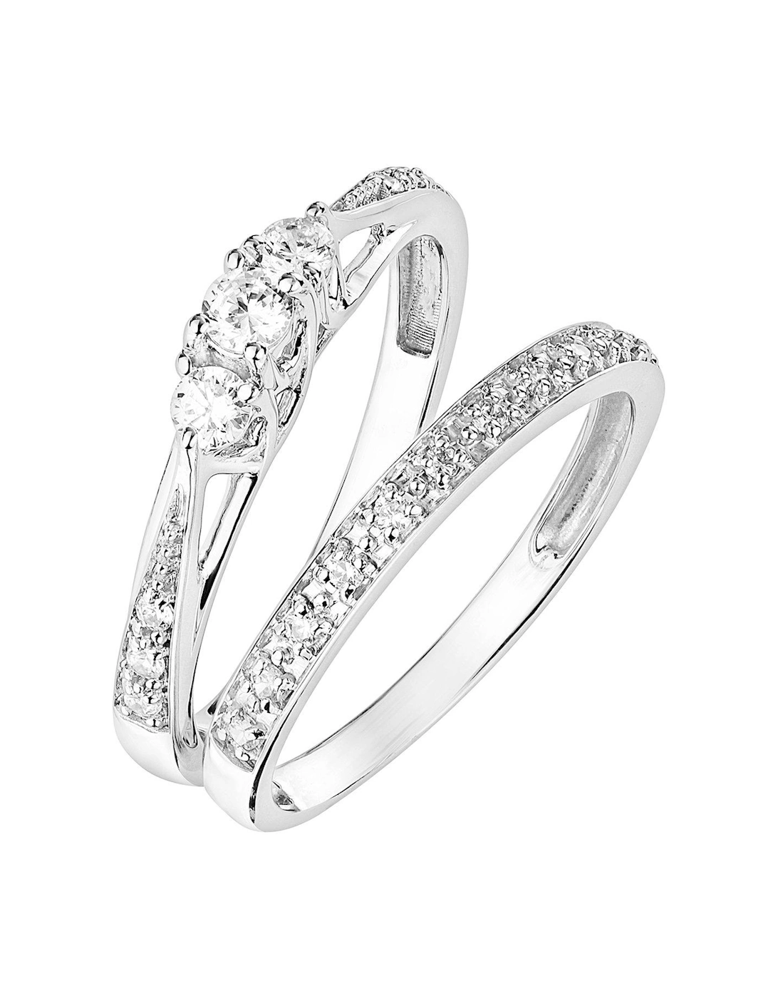 9ct White Gold 0.23ct Three-Stone Diamond Ring and 9ct White Gold 0.07ct Wedding Band Bridal Set, 2 of 1