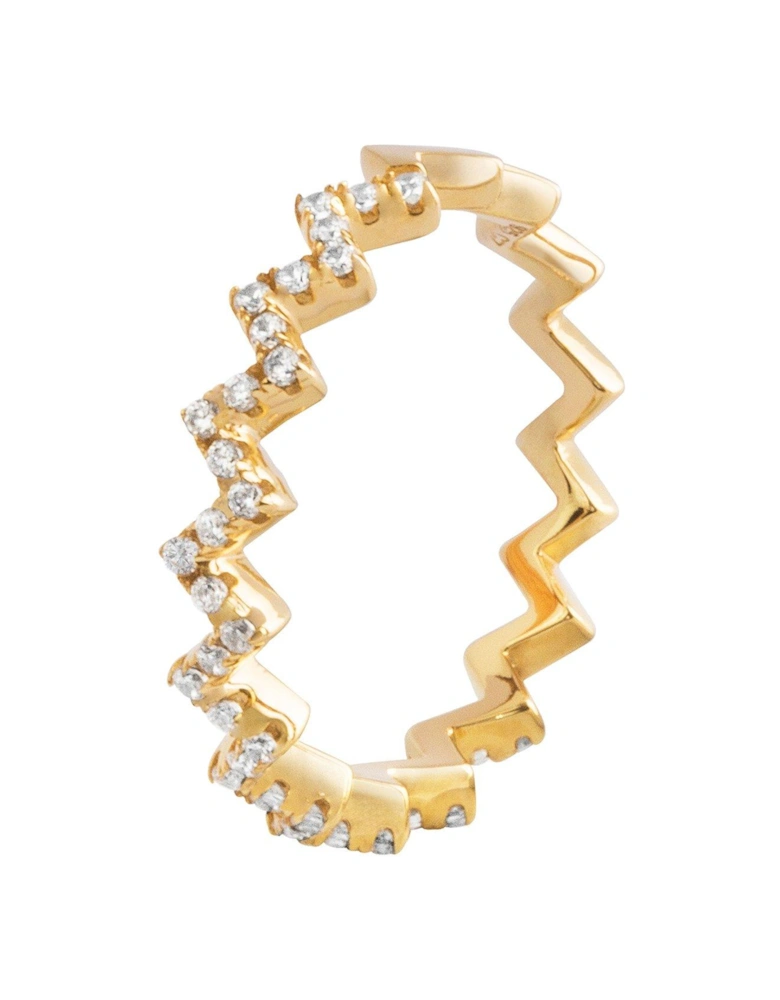18ct Gold Plated Silver Cubic Zirconia zig-zag ring