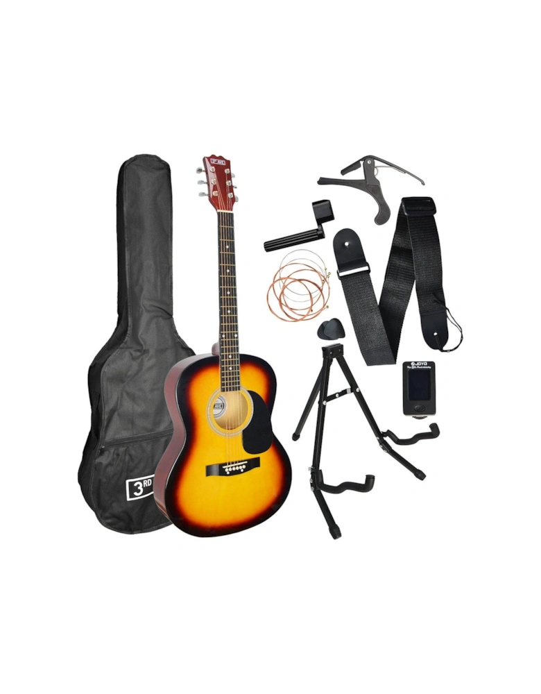 Full Size 4/4 Acoustic Guitar Pack for Beginners - 6 Months FREE Lessons - Sunburst