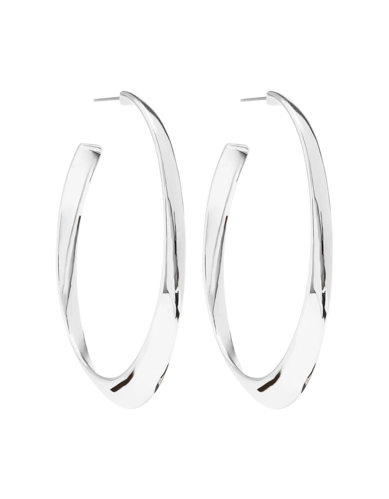 Silver Plated Polished Oval Hoop Earrings